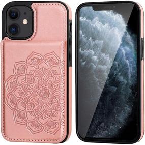 img 3 attached to Vaburs iPhone 12 Mini Case with Wallet Card Holder, Embossed Mandala Patterned Flower PU Leather, 4 Card Slots, Kickstand, Shockproof Flip Cover for 5.4 Inch iPhone 12 Mini (Rose Gold)