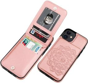 img 4 attached to Vaburs iPhone 12 Mini Case with Wallet Card Holder, Embossed Mandala Patterned Flower PU Leather, 4 Card Slots, Kickstand, Shockproof Flip Cover for 5.4 Inch iPhone 12 Mini (Rose Gold)