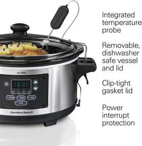 img 1 attached to 🥘 Hamilton Beach 6-Quart Set & Forget Portable Digital Programmable Slow Cooker with Lid Lock, Temperature Probe, Stainless Steel