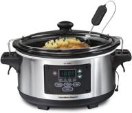 🥘 hamilton beach 6-quart set & forget portable digital programmable slow cooker with lid lock, temperature probe, stainless steel логотип