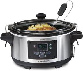 img 4 attached to 🥘 Hamilton Beach 6-Quart Set & Forget Portable Digital Programmable Slow Cooker with Lid Lock, Temperature Probe, Stainless Steel