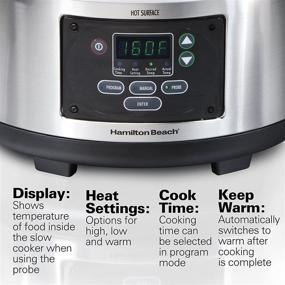 img 2 attached to 🥘 Hamilton Beach 6-Quart Set & Forget Portable Digital Programmable Slow Cooker with Lid Lock, Temperature Probe, Stainless Steel