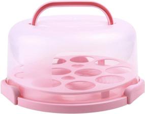 img 4 attached to 🍰 Cake Carrier with Lid, Ohuhu Cupcake Containers, Portable Round Cake Stand, Cake Holder with Handle and Two Sided Base for Pies, Cookies, Nuts, Fruit, etc. - Suitable for 10 inch Cake