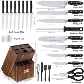 img 3 attached to 🔪 23-Piece Kitchen Knife Set with Block & Sharpener Rod - High Carbon Stainless Steel, Ultra Sharp, Full-Tang Design