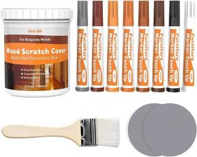 img 4 attached to 🔴 REALINN Scratch Cover: 17 Fl Oz Burgundy Wood Stain with Touch Up Furniture Markers - Restore Surface Scratches on Wooden Door, Floor, Table & Cabinet