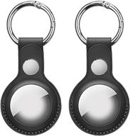 🔑 airtag protective holder case - leather keychain, portable accessory compatible with airtags 2021 (black, 2-pack) logo