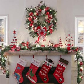 img 3 attached to Valery Madelyn 9ft Pre-Lit Traditional Red and White Christmas Garland, 40 Warm LED Lights, Ball Ornaments, and Berries for Front Door, Window, Fireplace Mantle Xmas Decor - Battery Operated