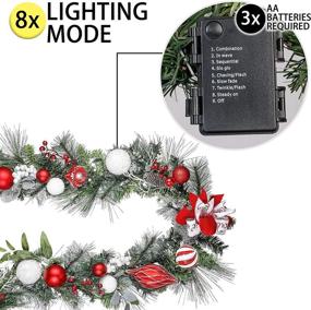 img 1 attached to Valery Madelyn 9ft Pre-Lit Traditional Red and White Christmas Garland, 40 Warm LED Lights, Ball Ornaments, and Berries for Front Door, Window, Fireplace Mantle Xmas Decor - Battery Operated