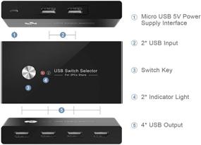 img 2 attached to 🔁 2-in-1 USB Switch Selector and KVM Switch Adapter for Sharing 4 USB Devices - USB 2.0 Peripheral Box Hub for Keyboard, Mouse, Scanner, Printer - with One-Button Swapping and 2-Pack USB Cable