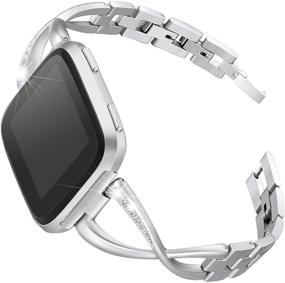 img 4 attached to «💎 Добавьте блистательности своему Fitbit Versa с помощью ремешков bayite из нержавеющей стали с розничным алмазным дизайном в виде X-ссылок!»