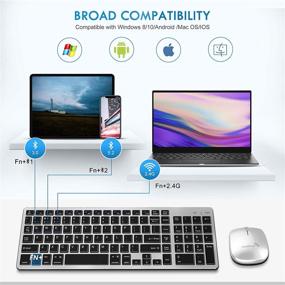 img 3 attached to Premium Dual Mode Bluetooth Keyboard and Mouse Combo with Rechargeable Battery - Windows/Android/Mac OS/iOS Compatible - Includes Silicone Keyboard Cover (Black-Silver)