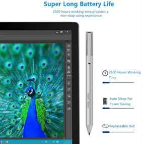 img 3 attached to 🖊️ Silver Pen with 1024 Levels Pressure Sensitivity | Compatible with Microsoft Surface Pro 7, Surface Laptop 1 2, Surface Book, Surface Go, and more