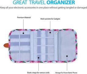 img 3 attached to Portable Floral Electronics Organizer - Travel Case for Chargers, Cords, Batteries, Power Bank, Phone, Camera Accessories - Cord Management Solution for Cable Organization