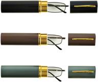 convenient & stylish 3 compact pocket reading glasses set - black, brown, & gunmetal gray in pen clip tube case logo