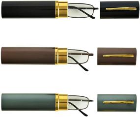 img 4 attached to Convenient & Stylish 3 Compact Pocket Reading Glasses Set - Black, Brown, & Gunmetal Gray in Pen Clip Tube Case