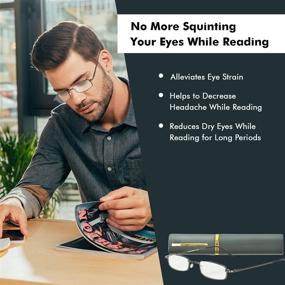 img 2 attached to Convenient & Stylish 3 Compact Pocket Reading Glasses Set - Black, Brown, & Gunmetal Gray in Pen Clip Tube Case