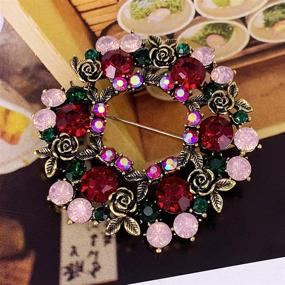 img 2 attached to SELOVO Festive Christmas Tree Multicolor Wreath Brooch Pin - Elegant Gold Tone