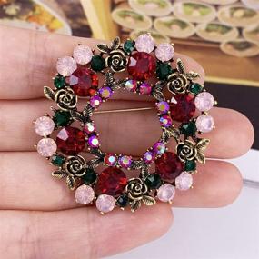 img 3 attached to SELOVO Festive Christmas Tree Multicolor Wreath Brooch Pin - Elegant Gold Tone