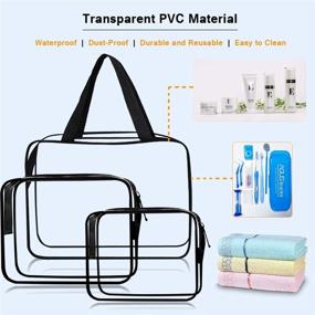 img 1 attached to Clear Travel Toiletry Bag Set: 3-Pack Cosmetic Bags with Zipper, Waterproof and Portable Makeup Pouches, Ideal for Organizing Diaper and Pencil Storage (Black)