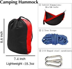 img 3 attached to 🏕️ Camping Hammock - Double & Single Portable Hammocks with 2 Tree Straps and Carabiners - Easy Assembly - Lightweight Parachute Nylon Hammocks for Backpacking, Travel, Beach, Backyard, Hiking (Red/Black)