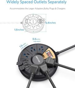 img 1 attached to 💡 БЕСТЕК 6-розеточная круглая настенная розетка с 4 USB-портами, удлинительный кабель 6 футов, 220 Дж, ультракомпактная зарядная станция для студенческой комнаты, прикроватного столика, круизного судна – черная