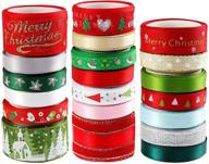 🎄 christmas ribbons for crafts: 20 pieces of 3 sizes | holiday printed grosgrain, organza, satin ribbons | metallic glitter fabric | bulk gift wrapping bows (20x2yd) logo