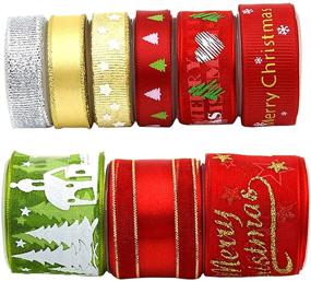 img 2 attached to 🎄 Christmas Ribbons for Crafts: 20 Pieces of 3 Sizes | Holiday Printed Grosgrain, Organza, Satin Ribbons | Metallic Glitter Fabric | Bulk Gift Wrapping Bows (20x2yd)