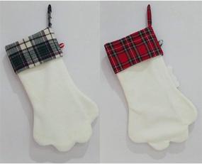 img 2 attached to SherryDC Dog Cat Paw Christmas Stockings: Festive Plush & Plaid Hanging Socks for Holiday Decor