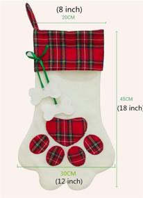 img 1 attached to SherryDC Dog Cat Paw Christmas Stockings: Festive Plush & Plaid Hanging Socks for Holiday Decor