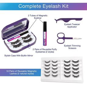 img 3 attached to 👁️ Asani Magnetic Eyeliner and Eyelashes Bundle - 10 Pairs of Reusable Natural Magnetic Lashes and 2 Pairs of Fluffy Magnetic Eyelashes, Including 2 Tubes of Magnetic Eyeliner with Scissors, Tweezers, and Mirror Case