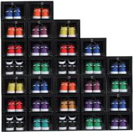 👞 clear plastic stackable shoe storage box - 12 pack drop front shoe organizer, space-saving and foldable shoe container bin for us size 12, black логотип