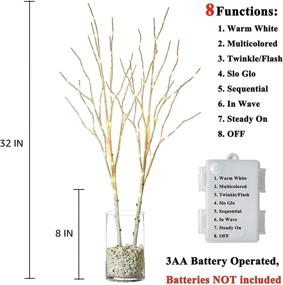 img 1 attached to Освещенные ветки березы с 8 функциями: батарейный блок 100 мультицветных и теплых белых огней, предварительно освещенные ветви для украшения на День Благодарения и Рождество.