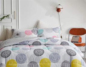 img 2 attached to 🛏️ Colorful Circles Print Reversible Comforter Set - King Size Pink Yellow Gray Blue Dots Design | Down Alternative 800 TC Duvet Sets with Microfiber Comforter and 2 Pillow Shams for Winter | UOZZI BEDDING