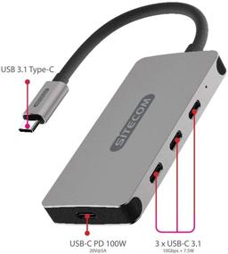 img 1 attached to 🔌 Sitecom CN-386 USB-C Hub 4 Port with Power Delivery Ports, USB-C Male to 3X USB-C 3.1 + 1x USB-C Female - Aluminum Hub