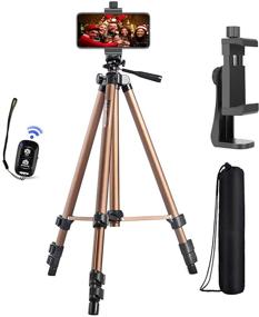 img 4 attached to 📸 51in Adustable Phone Tripod Stand with Bluetooth Remote - Champagne: Perfect for Video Recording and Photo Capturing with iPhone, Android, DSLR Camera, GoPro, and Action Camera