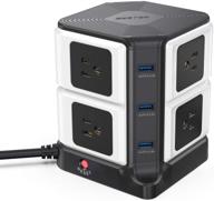 💡 black and white usb power strip with wireless charger - bestek 8-outlet surge protector and 40w 6-port usb charging dock station, etl listed, 1500 joules - ideal dorm room accessories logo