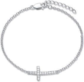 img 3 attached to 🔱 FANCIME High Polished Sideways Cross Crucifix Pendant Necklace, White Gold Plated 925 Sterling Silver, Fine Jewelry for Women and Girls, 16" + 2