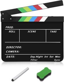img 4 attached to 🎬 10x12" Flexzion Clapper Board: Acrylic Plastic Director's Slateboard for Film Studio, Home Movie, and Video Recording with Dry Erase Surface and Color Sticks