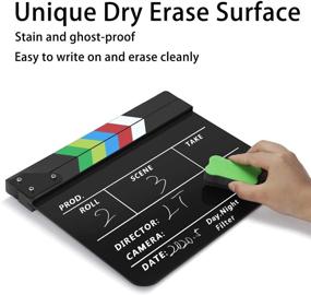 img 2 attached to 🎬 10x12" Flexzion Clapper Board: Acrylic Plastic Director's Slateboard for Film Studio, Home Movie, and Video Recording with Dry Erase Surface and Color Sticks