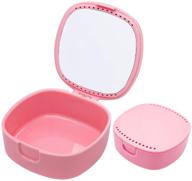 multipurpose retainer case: mirror, ventilation holes. ideal for night guards, aligner trays, mouthguards, dentures. lightweight, portable, and versatile (pink) logo