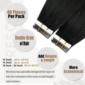 img 3 attached to 💇 Moresoo 20 Inch Black Tape in Human Hair Extensions | Remy Seamless PU Tape in Extensions Adhesive | Jet Black #1 Color | Thick Hair Tape Ins | 100g (40 Pieces)