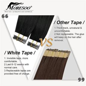 img 1 attached to 💇 Moresoo 20 Inch Black Tape in Human Hair Extensions | Remy Seamless PU Tape in Extensions Adhesive | Jet Black #1 Color | Thick Hair Tape Ins | 100g (40 Pieces)