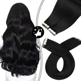 img 4 attached to 💇 Moresoo 20 Inch Black Tape in Human Hair Extensions | Remy Seamless PU Tape in Extensions Adhesive | Jet Black #1 Color | Thick Hair Tape Ins | 100g (40 Pieces)