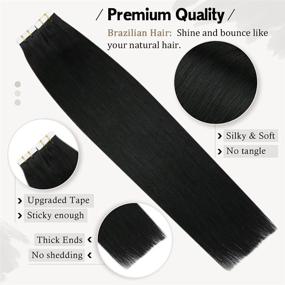 img 2 attached to 💇 Moresoo 20 Inch Black Tape in Human Hair Extensions | Remy Seamless PU Tape in Extensions Adhesive | Jet Black #1 Color | Thick Hair Tape Ins | 100g (40 Pieces)