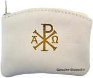 wj hirten ava maria and chi rho cross rosary case - sheepskin leather with velvet lining, white, 3 1/4 inch logo