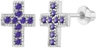 🎀 delicate rhodium plated cross earrings adorned with purple cubic zirconia – chic safety screw back jewelry for little girls and young toddlers logo