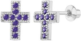 img 4 attached to 🎀 Delicate Rhodium Plated Cross Earrings adorned with Purple Cubic Zirconia – Chic Safety Screw Back Jewelry for Little Girls and Young Toddlers