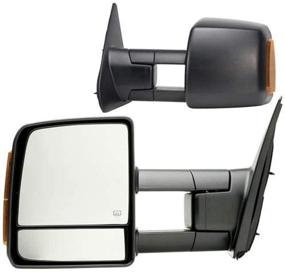 img 1 attached to 🚗 Enhanced Visibility Towing Mirror Pair for Toyota Tundra Pick-Up, Sequoia, w/ LED Turn Signal & Running Lights, Extendable, Dual-View Mirror, Textured Black Finish, Foldaway