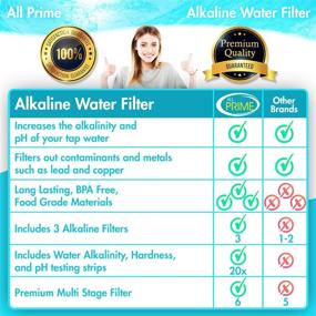 img 1 attached to 🚰 Prime Alkaline Water Filter Replacement Cartridge - 3 Pack: Includes 20 Alkaline and pH Testing Strips - Compatible with Various Models - 6 Stage Alkaline Water Filter Replacement - Water Alkalizer