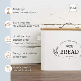 img 1 attached to Rustic Extra Large White Farmhouse Bread Box for Kitchen Countertop - Fits 2+ Loaves - Bread Storage Container Bin - Vintage Metal Bread Keeper - Decorative Breadbox Holder for Counter